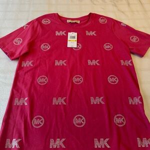 Michael Kors Hibiscus Pink Rhinestone Logo Tee